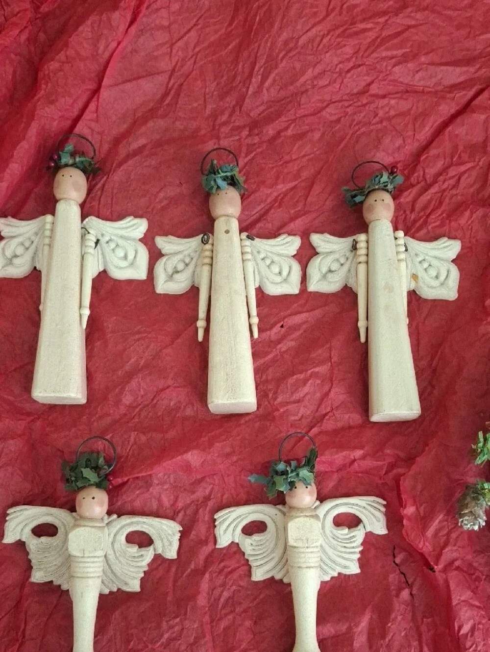 Rustic Green Holiday Wreath with Cream Angel Accent